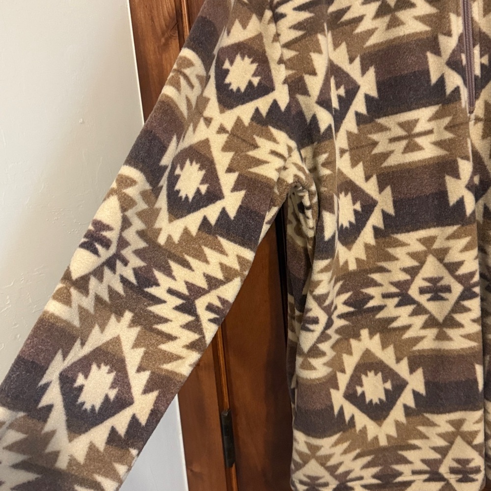 Roper Men's Zip-Up Sweater in Brown and Cream Geometric Pattern - Picture 2 of 7